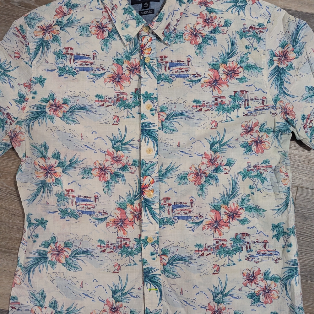 Tommy Hilfiger Floral Print Men's Shirt - Cream, Red, Green